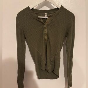 Free People Intimately Olive Green Long Sleeve Henley Top